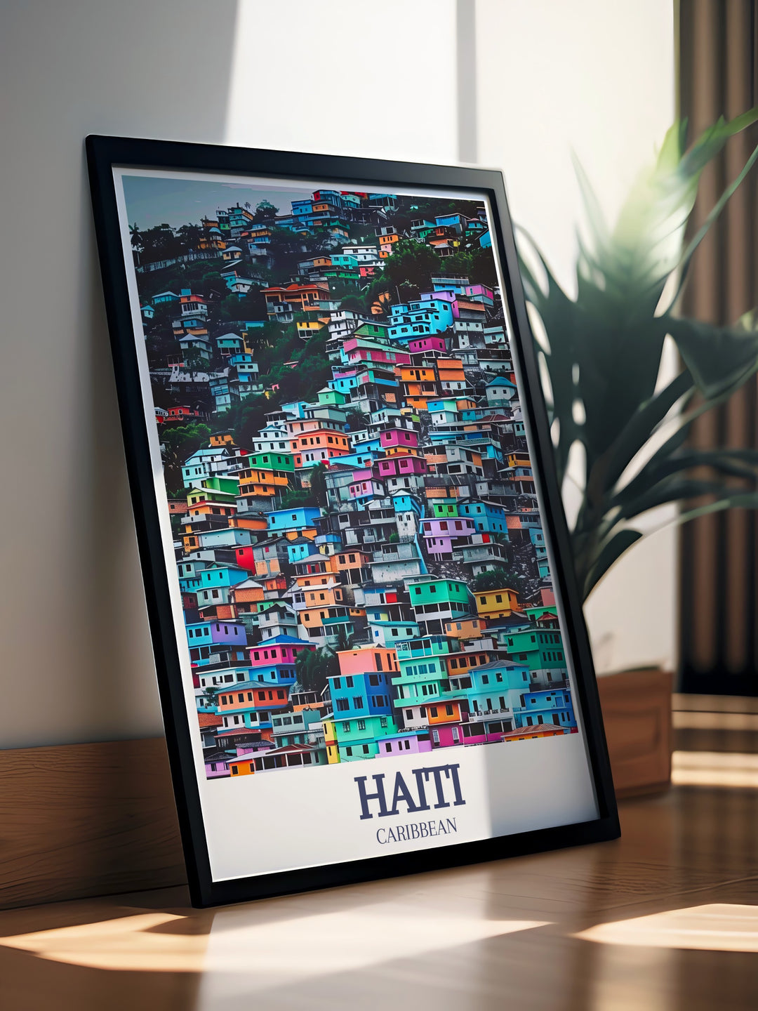 Experience the vibrancy of Haiti with this wall art featuring the iconic Jalousie neighborhoods colorful houses and the bustling streets of Port au Prince. Perfect for anyone who appreciates unique travel art or wants to add Caribbean flair to their décor.