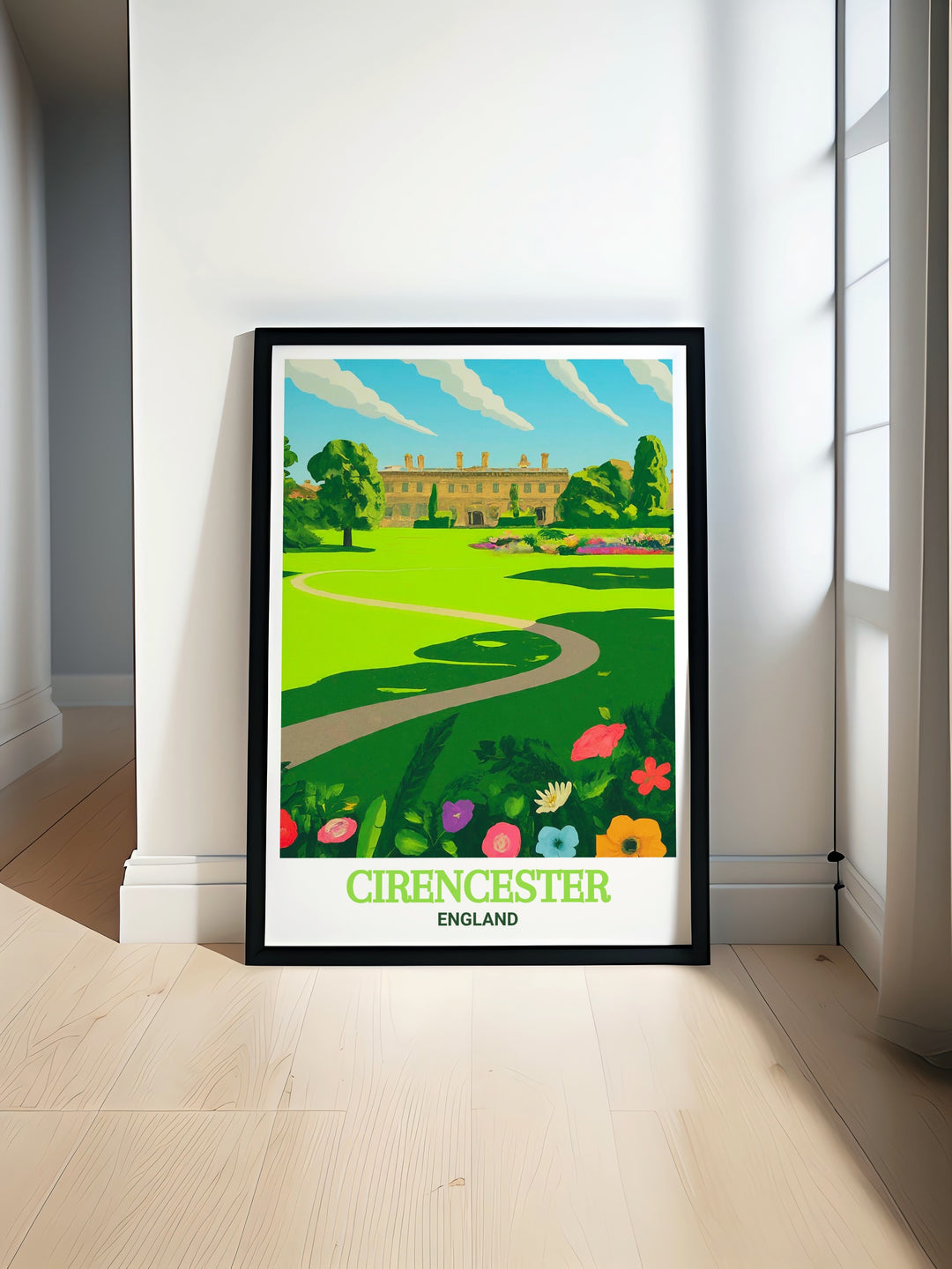 This Cirencester wall print offers a glimpse into the peaceful environment of Cirencester Park, ideal for creating a serene atmosphere in your living room or bedroom.