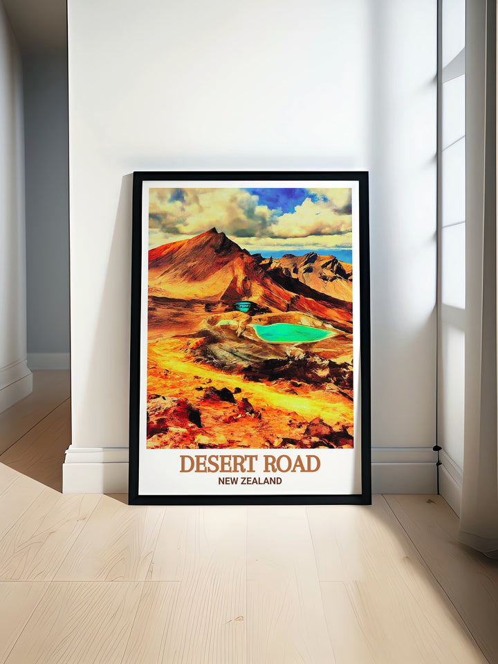 Desert Road Art Print offers a vibrant and expansive landscape ideal for adding energy to any space while Tongariro National Park Modern Prints bring serenity and natural beauty to your home creating a perfect balance of adventure and tranquility.