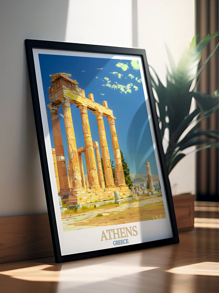 High quality Athens Georgia poster showcasing the citys detailed street map and The Temple of Olympian Zeus. Perfect for home decor and as a unique gift for anniversaries birthdays and Christmas.