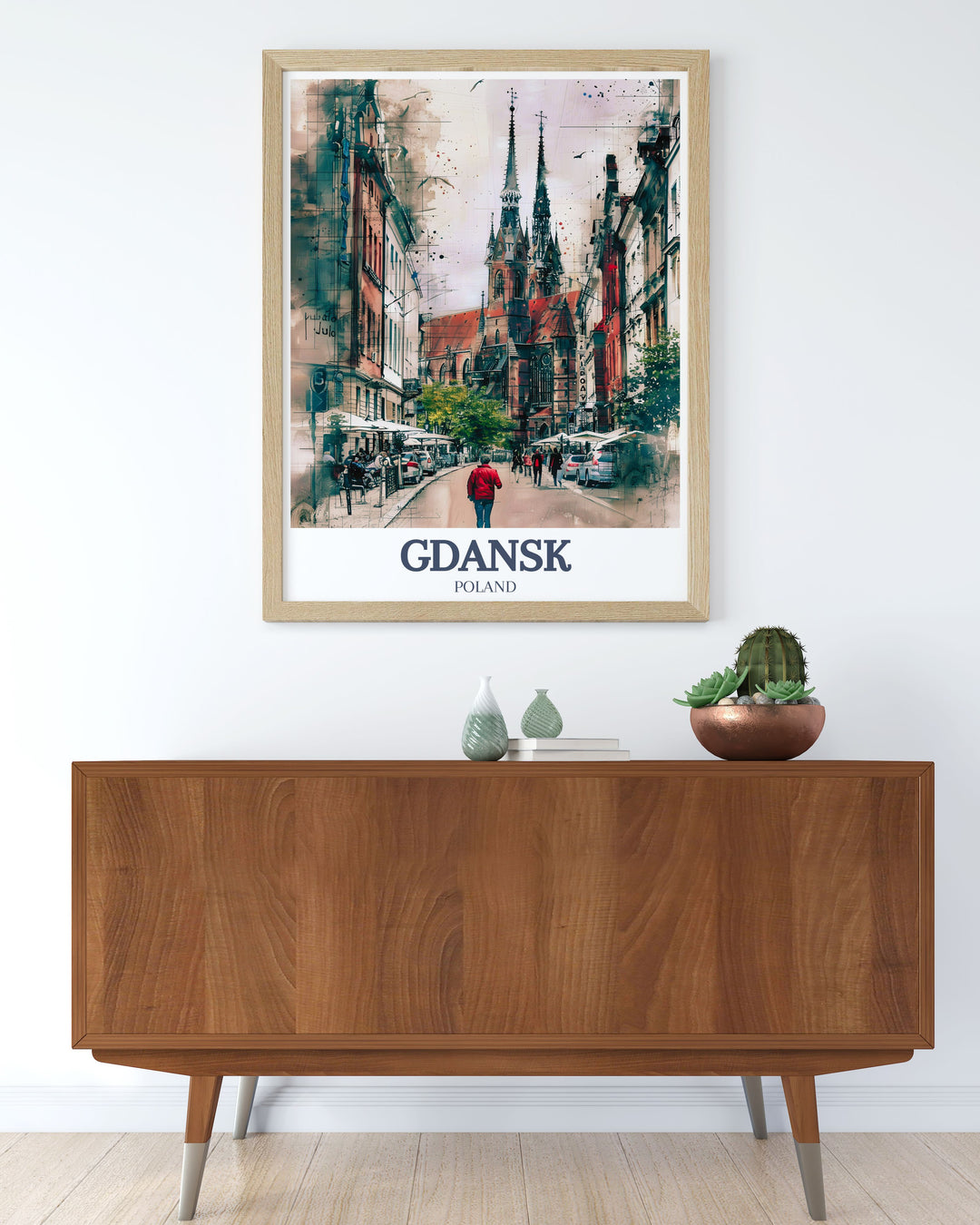Elegant Mariacka Street, St. Marys Church Prints highlighting the architectural beauty and historical significance of these iconic locations. This black and white city print adds a touch of sophistication to your Gdansk decor.