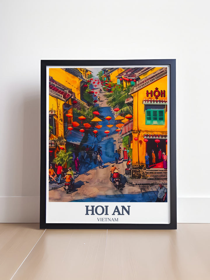 Nguyễn Thái Học Street in Hoi An is celebrated in this travel poster, bringing the vibrant atmosphere of Vietnams streets into your living space. Ideal for those who appreciate cultural landmarks and Southeast Asian beauty.