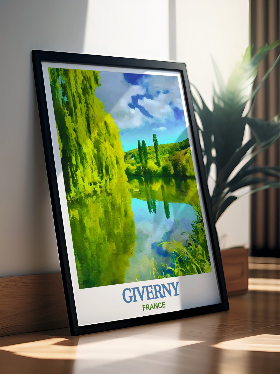 Our Giverny wall art highlights the flowing waters of the Seine River, with the gentle landscapes of Claude Monets gardens in the background. This France travel print brings a sense of calm and beauty to any living space.