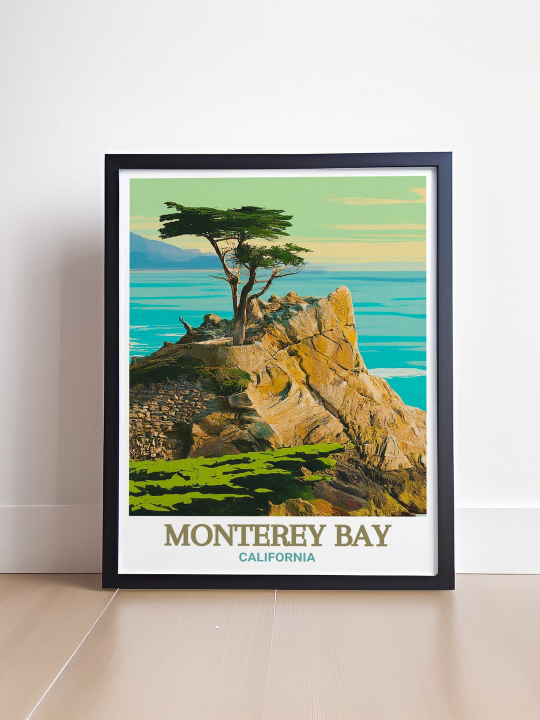 Decorative art print of the 17 Mile Drive in Monterey Bay, capturing the essence of this scenic California landmark. Ideal for enhancing your home with natural beauty. The vibrant imagery provides a glimpse into the serene landscapes.