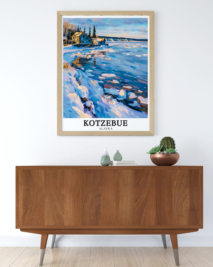 Custom print featuring Kotzebue Alaska a town steeped in history and tradition located on the edge of the Bering Sea offering a striking blend of natural beauty and cultural heritage ideal for enhancing any space with a touch of Arctic charm