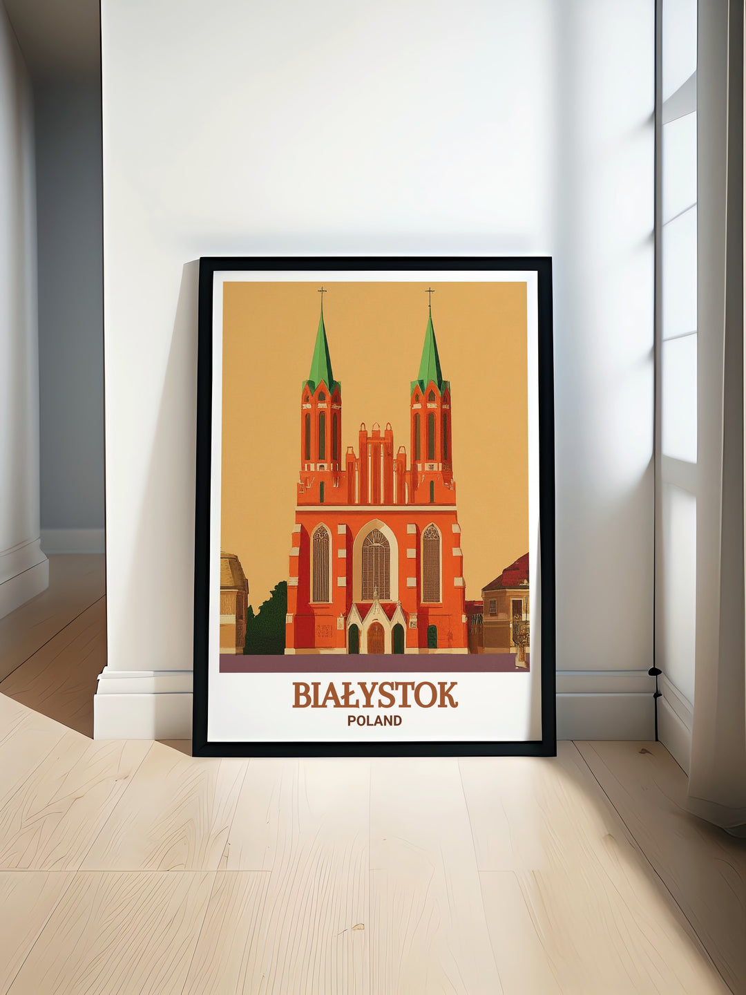 The Białystok Custom Print captures the essence of Polands architectural heritage, focusing on the beautiful details of the Archikatedra. This travel poster is a great way to celebrate Polands cultural history while adding a unique touch to your home decor.