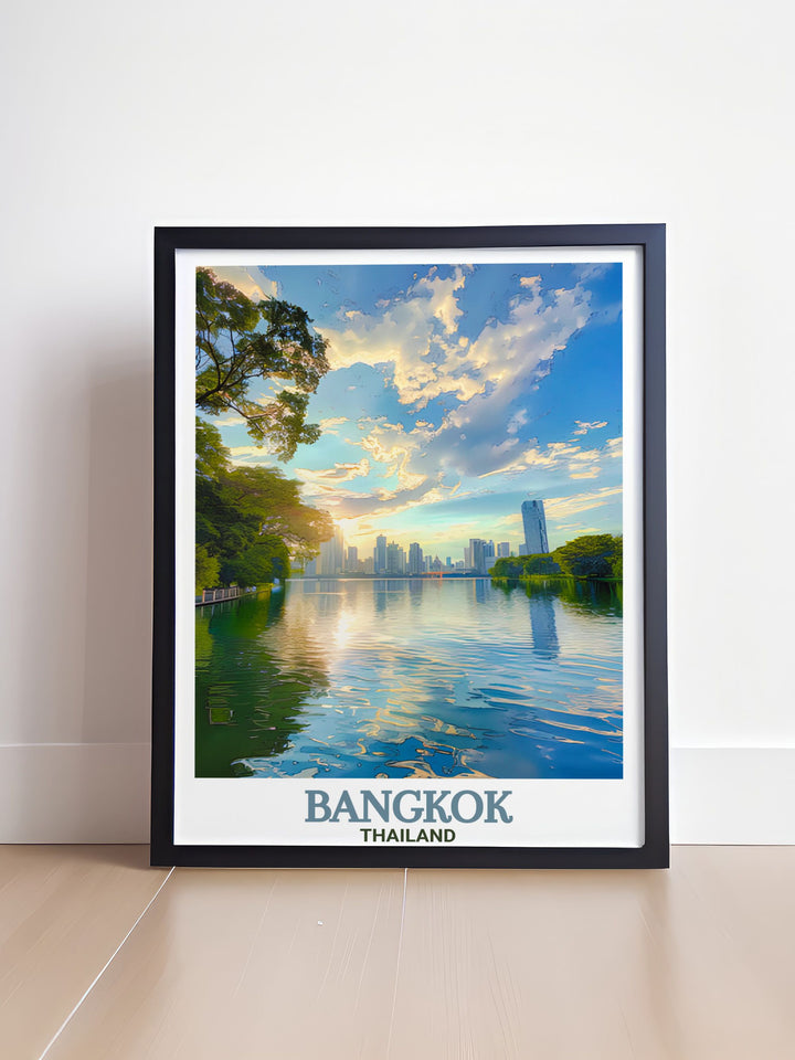 Elegant Lumphini Park Framed Print showcasing the lush green spaces of Bangkoks popular park ideal for creating a calming atmosphere in any room