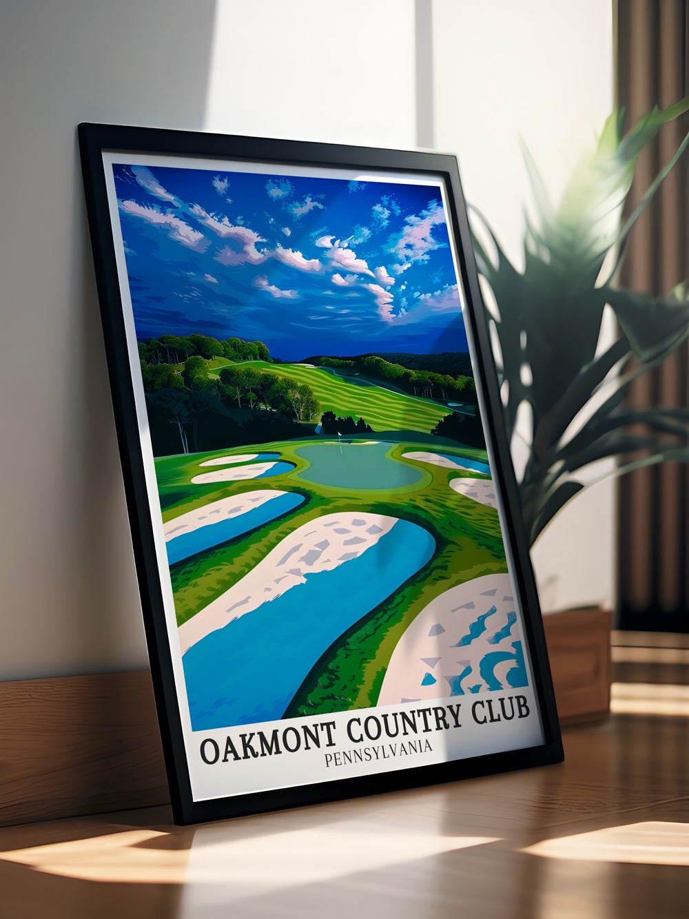 Capture the beauty of Oakmont Country Club with this print featuring the famous Church Pew Bunker and Par 3 hole in Pennsylvania offering a perfect blend of art and sport this Pittsburgh poster brings a touch of elegance to your home decor collection