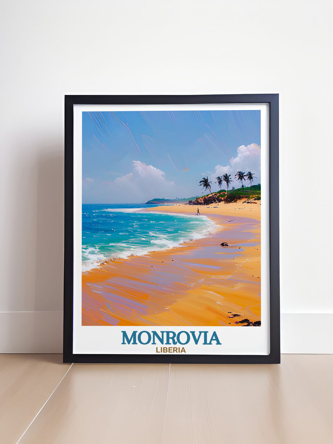 ELWA Beach elegant home decor featuring detailed artwork of Liberias stunning beach scenes perfect for adding a sophisticated touch to your living room or any other space in your home