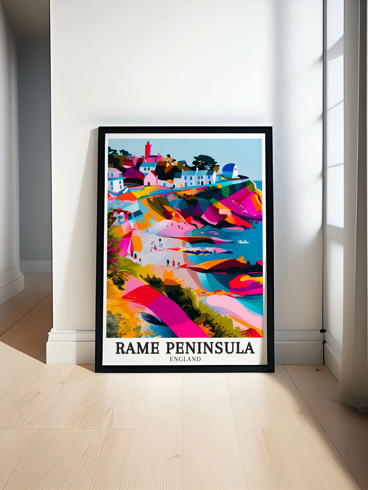 The Rame Peninsula poster print beautifully captures the serene landscapes of Cornwall including Cawsand beach Kingsand making it a perfect addition to any home decor collection or a thoughtful Cornwall gift for friends and family who love the southwest coast.