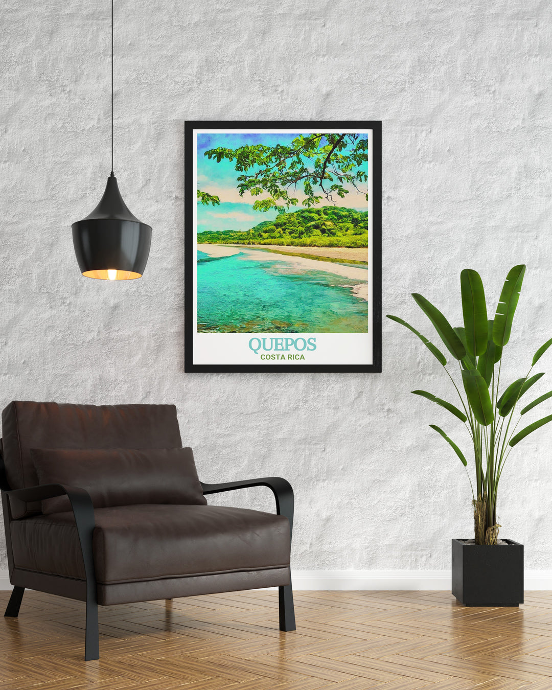 The beauty of Playa Espadilla in Quepos, Costa Rica, is captured in this detailed print. Known for its peaceful atmosphere and scenic views, Playa Espadilla is a must visit destination. This artwork offers a way to bring a piece of Costa Ricas coastal charm into your living space.