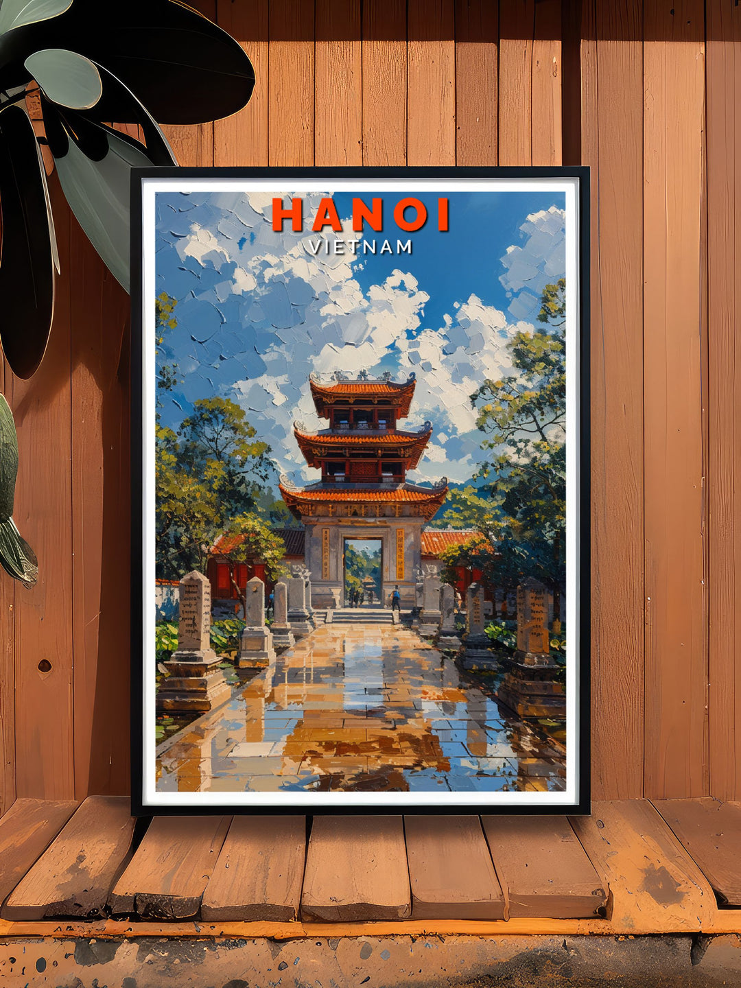 This detailed illustration of Hanois Temple of Literature showcases the tranquil environment and rich history of one of Asias oldest educational institutions.