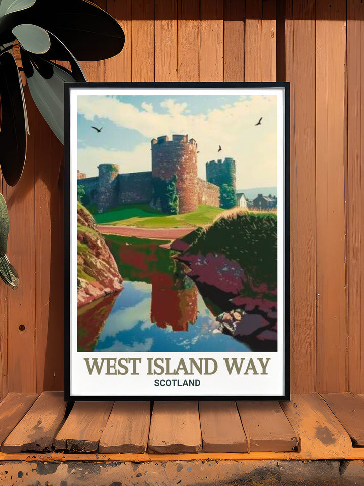 Modern Rothesay Castle Print capturing the architectural splendor of the castle and the scenic backdrop of the Isle of Bute adding style to your decor