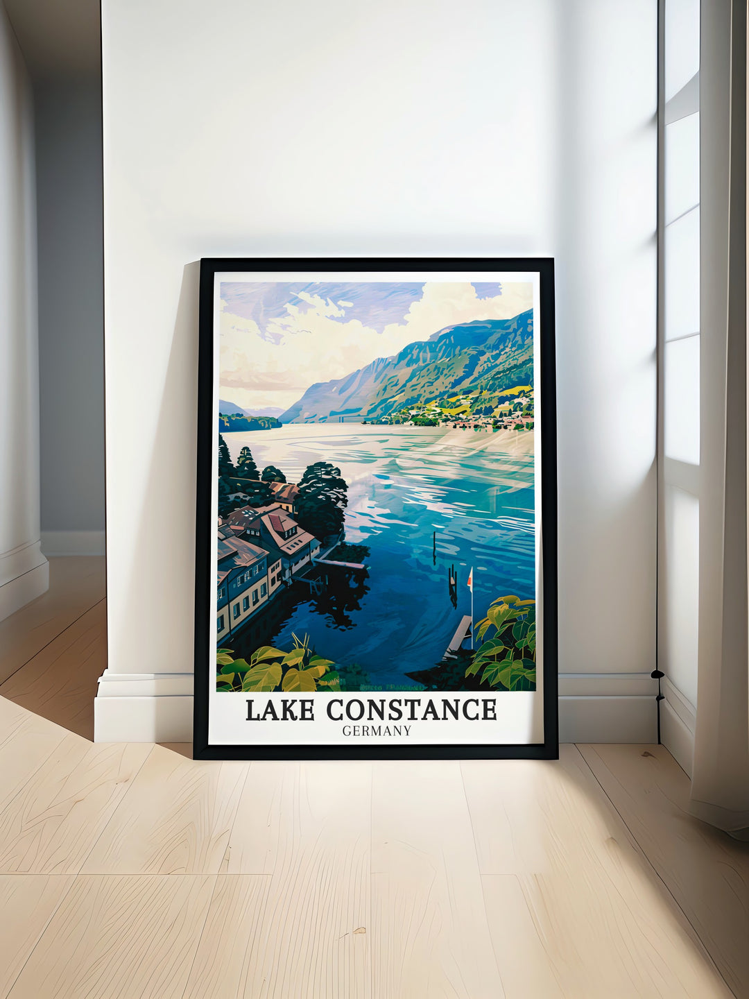 Austria Vorarlberg Bregenz art deco travel posters showcasing vibrant landscapes and serene waters of Lake Constance. These framed travel posters are ideal for adding a touch of European elegance to your wall decor. Experience the charm of Lake Constance through our beautifully crafted art deco travel posters.