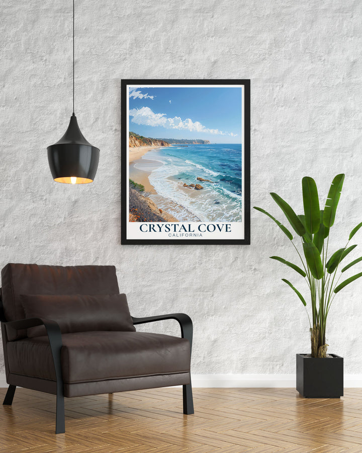 Looking for a unique gift? Crystal Cove State Park Beach posters are a thoughtful and beautiful present for friends and family capturing the serene charm of Californias coast and offering a timeless piece of art for any home.