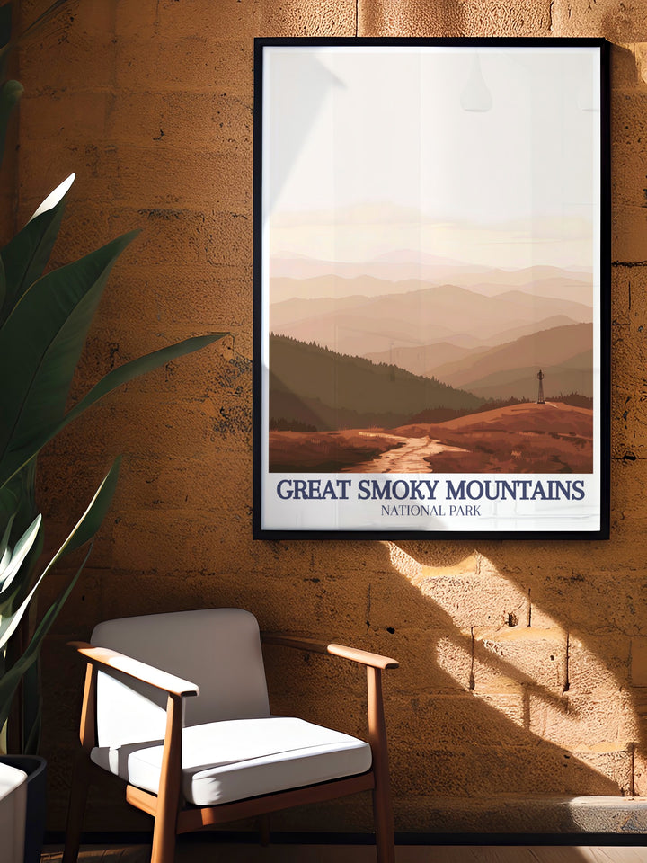 Smoky Mountains canvas art displaying the Appalachian range in vivid color. This artwork is perfect for bringing the outdoors into your living space or office.