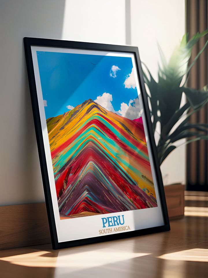 Enhance your home with Peru posters and botanical garden prints highlighting the serene beauty of Rainbow Mountain modern art