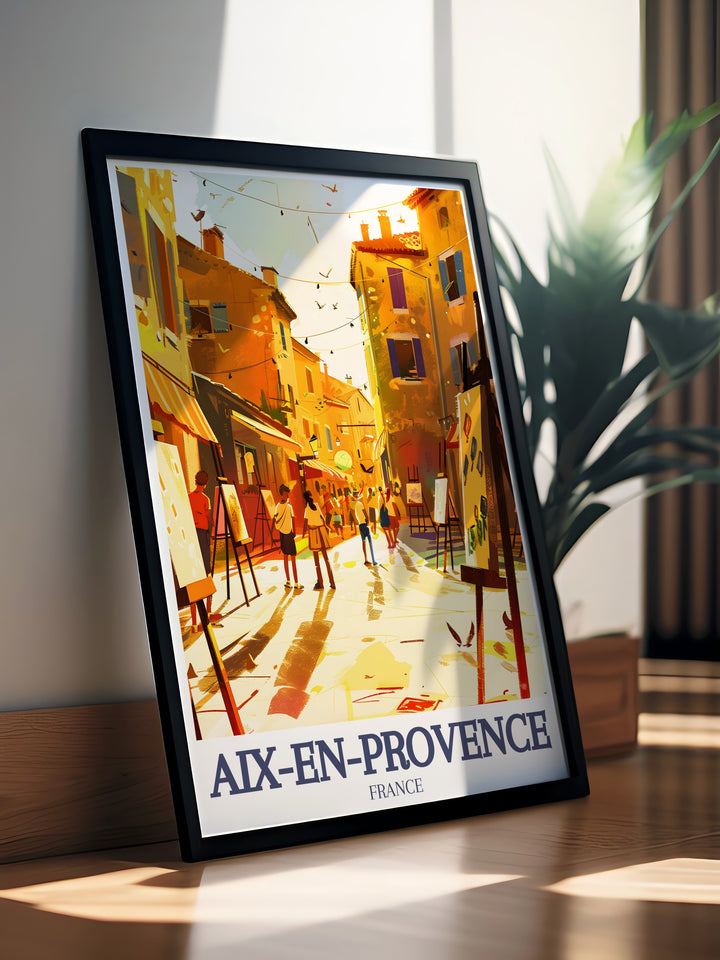 Detailed street map art print of Cours Mirabeau Mazarin quarter in Aix En Provence showcasing the winding streets and picturesque squares perfect for travel enthusiasts and art lovers
