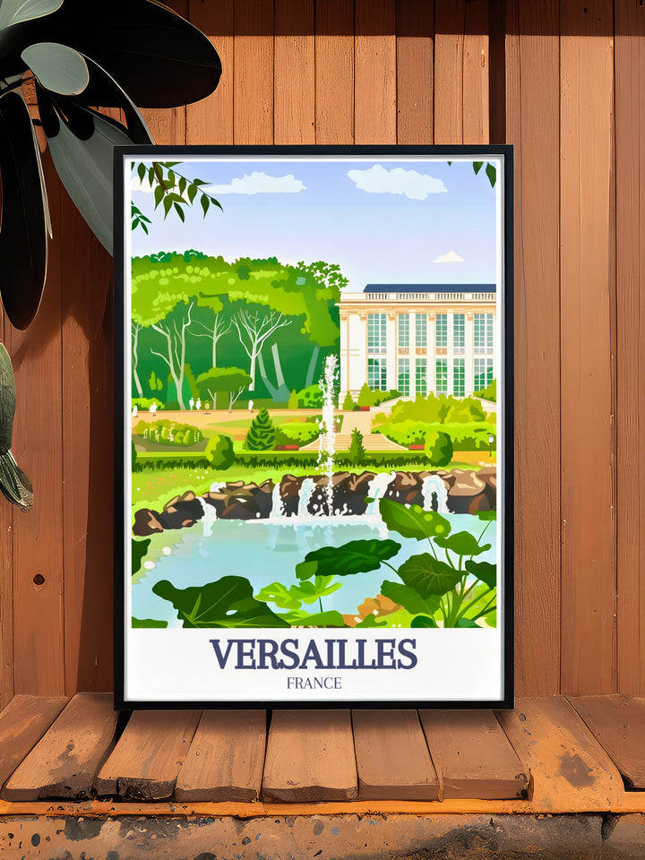 Grand Trianon Canvas Art displaying the royal charm of this beautiful retreat, nestled within the Versailles estate. The bright, vibrant artwork brings a regal touch to your home decor, making it a perfect piece for special occasions or personal collections.