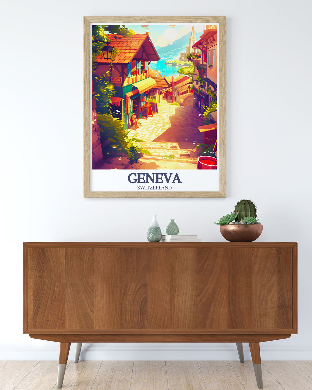 Carouge District in Geneva comes to life in this elegant Switzerland travel print. Featuring the historic Place Marché, this artwork brings a touch of Genevas vibrant cultural scene into your living space, ideal for Swiss art lovers and travelers alike.