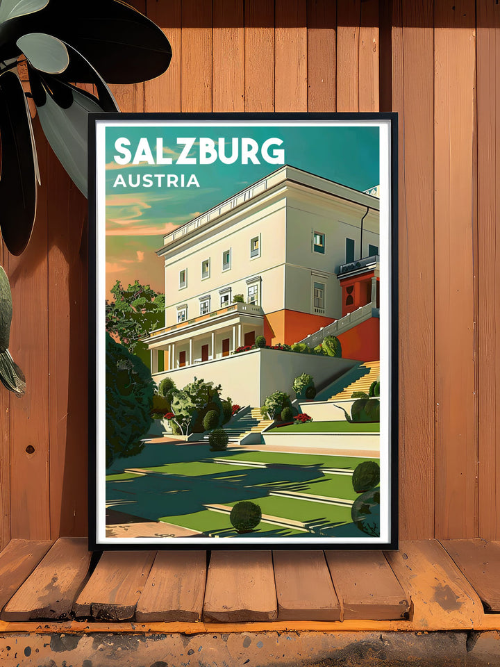 Discover the elegance of Mirabel Palace in Salzburg and the adventure of Zauchensee skiing with this vintage travel print. Ideal for home decor, it celebrates Austrias rich history and vibrant ski culture.