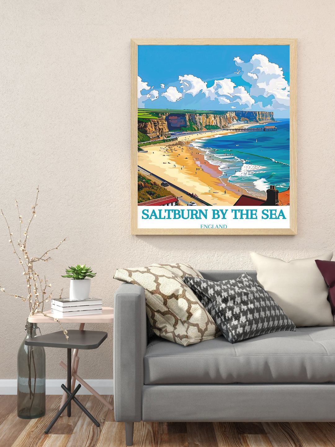 Saltburn Beach modern decor with elegant artwork of Saltburn by the Sea showcasing Saltburn Cliff Lift Saltburn Funicular and Saltburn Railway perfect for adding a timeless and sophisticated look to your living room or office