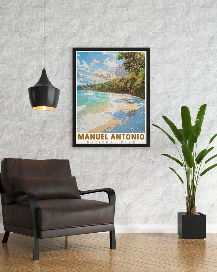 Costa Rica wall art with Espadilla Beach and Manuel Antonio Park offers a vibrant touch to any room making it an ideal piece for those who seek Costa Rica travel gifts and stunning living room decor perfect for gifts for him or her