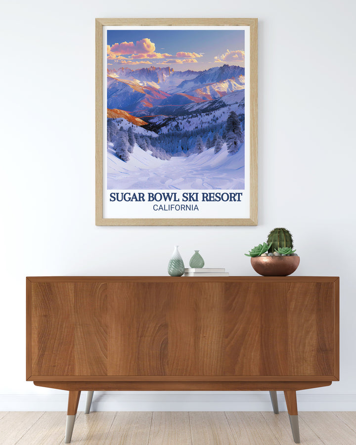 Elegant Home Decor with Sierra Nevada mountains Framed Prints showcasing the beauty of Donner Pass and Sugar Bowl Ski Area in stunning detail