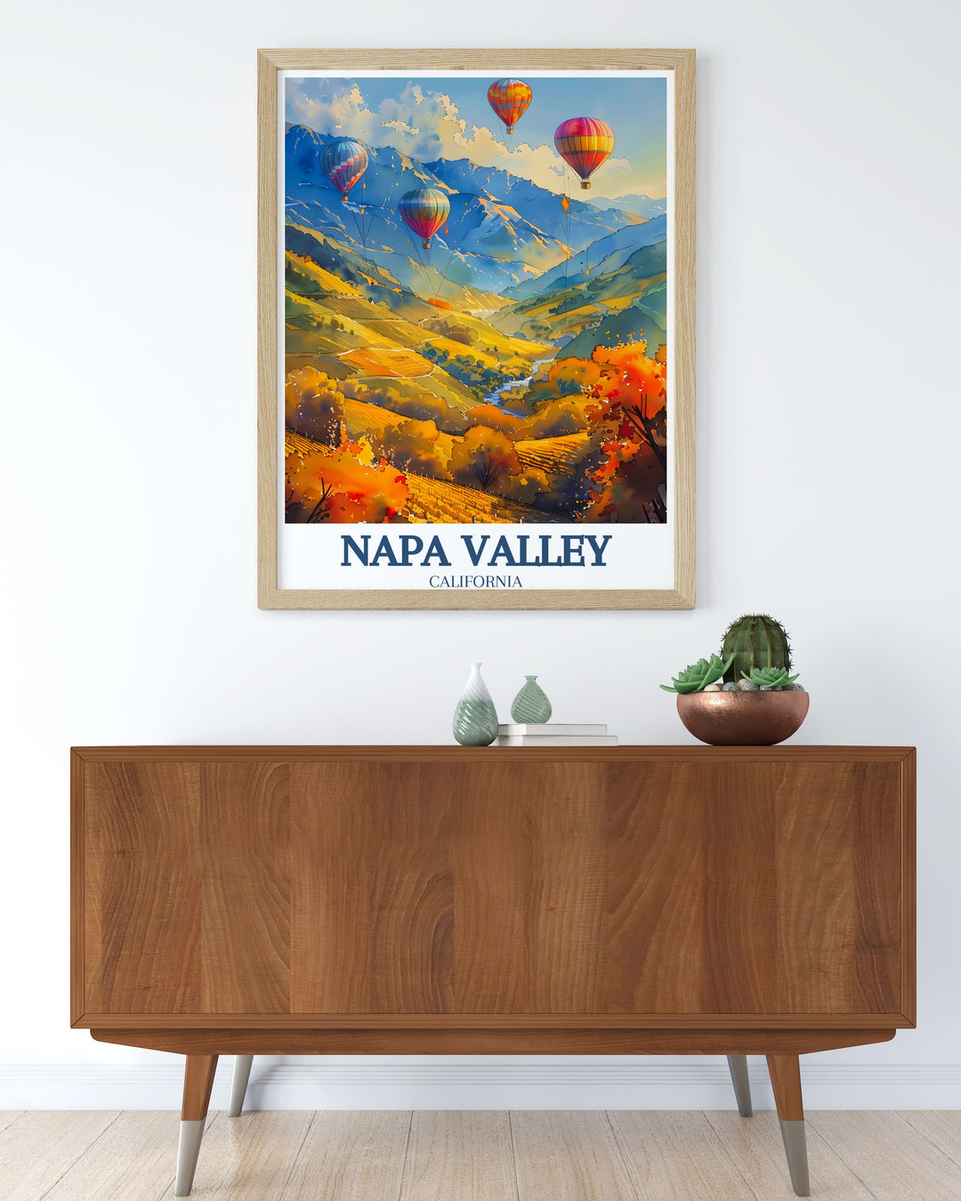 Napa Valley Photo highlighting the tranquil Napa River and the vibrant hot air balloon rides set against the scenic Mayacamas and Vaca mountain ranges a perfect addition to any room