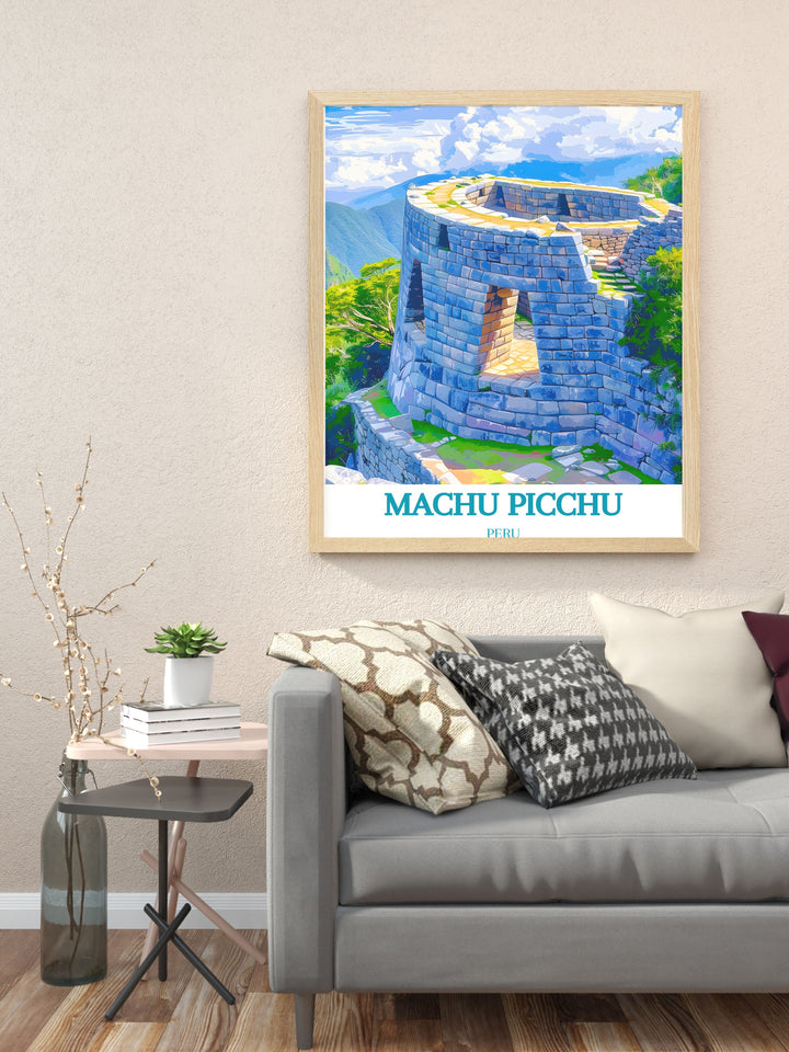 The Temple of the Sun framed prints featuring Machu Picchu offer a perfect combination of modern art and cultural heritage. These stunning travel posters are ideal for adding a touch of Perus mystique to your home or office decor with a design that captures the essence of this ancient Incan site. A perfect gift for those who love travel and history.