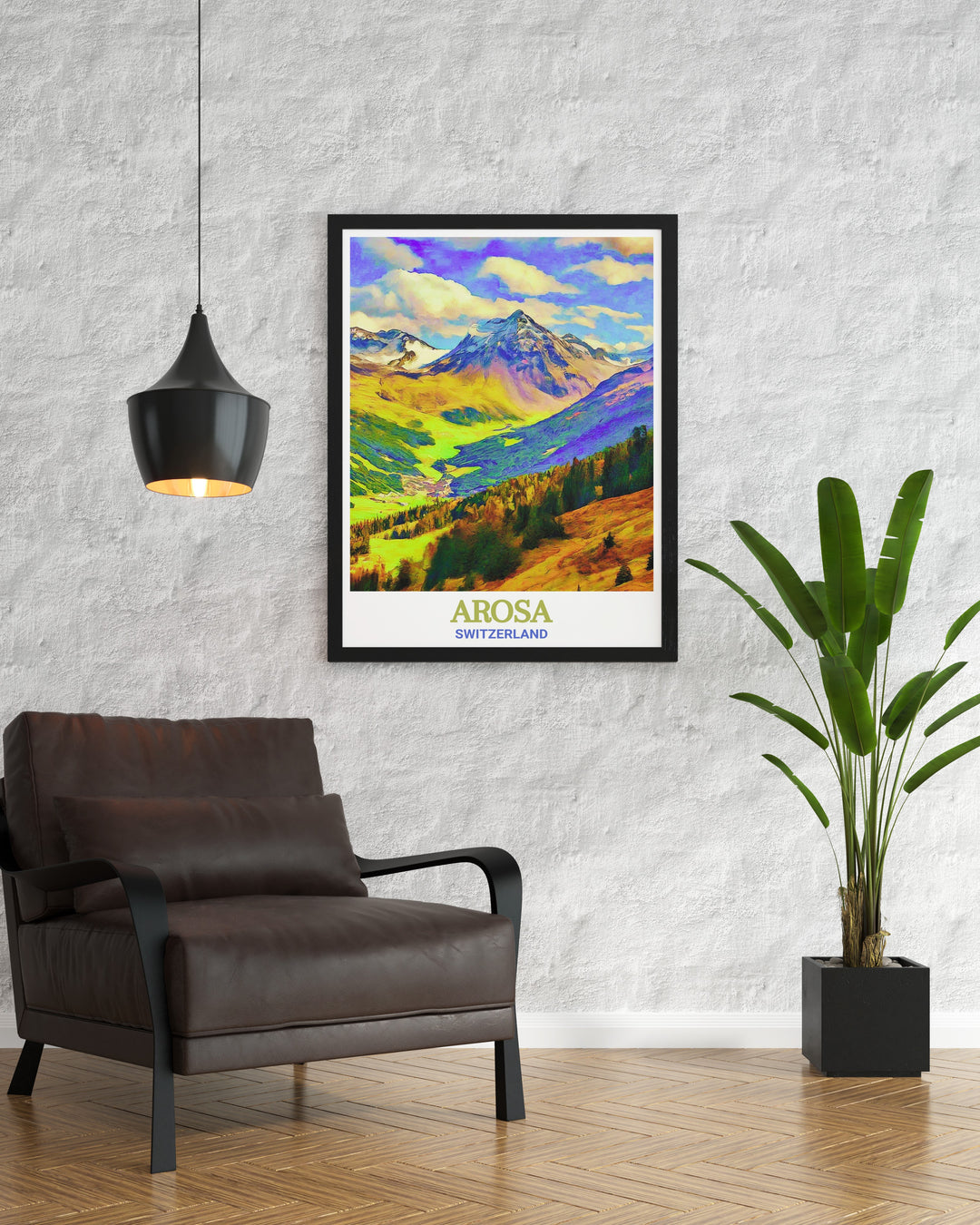 Arosa Weisshorn Wall Art depicting the iconic peak of Arosa Weisshorn against a backdrop of clear blue skies. The artwork emphasizes the majesty of the Swiss Alps, offering a captivating view for those who love nature and mountain scenery in their living space