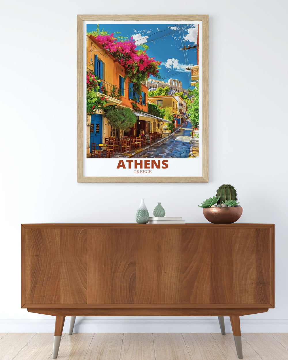 PlakaNeighborhood captured in a beautiful Athens Print highlighting the historic and picturesque area ideal for wall decor and gifts bringing the essence of Athens into your home