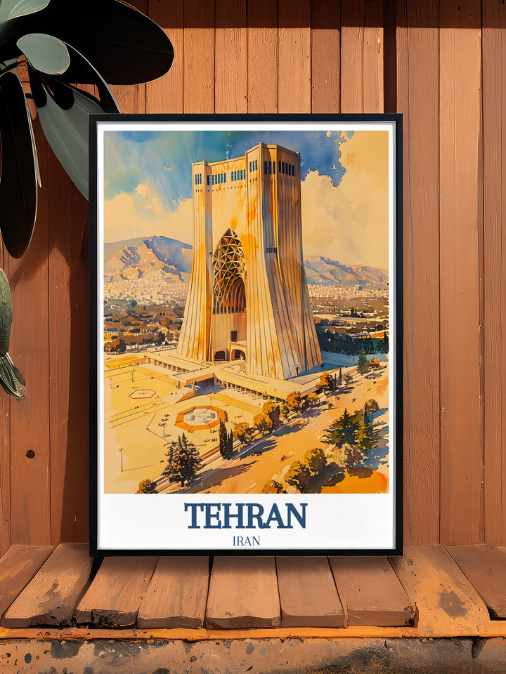 Digital download of Tehran Art Print featuring Azadi Tower Azadi Square Alborz Mountain ideal for personalized gifts and stunning living room decor