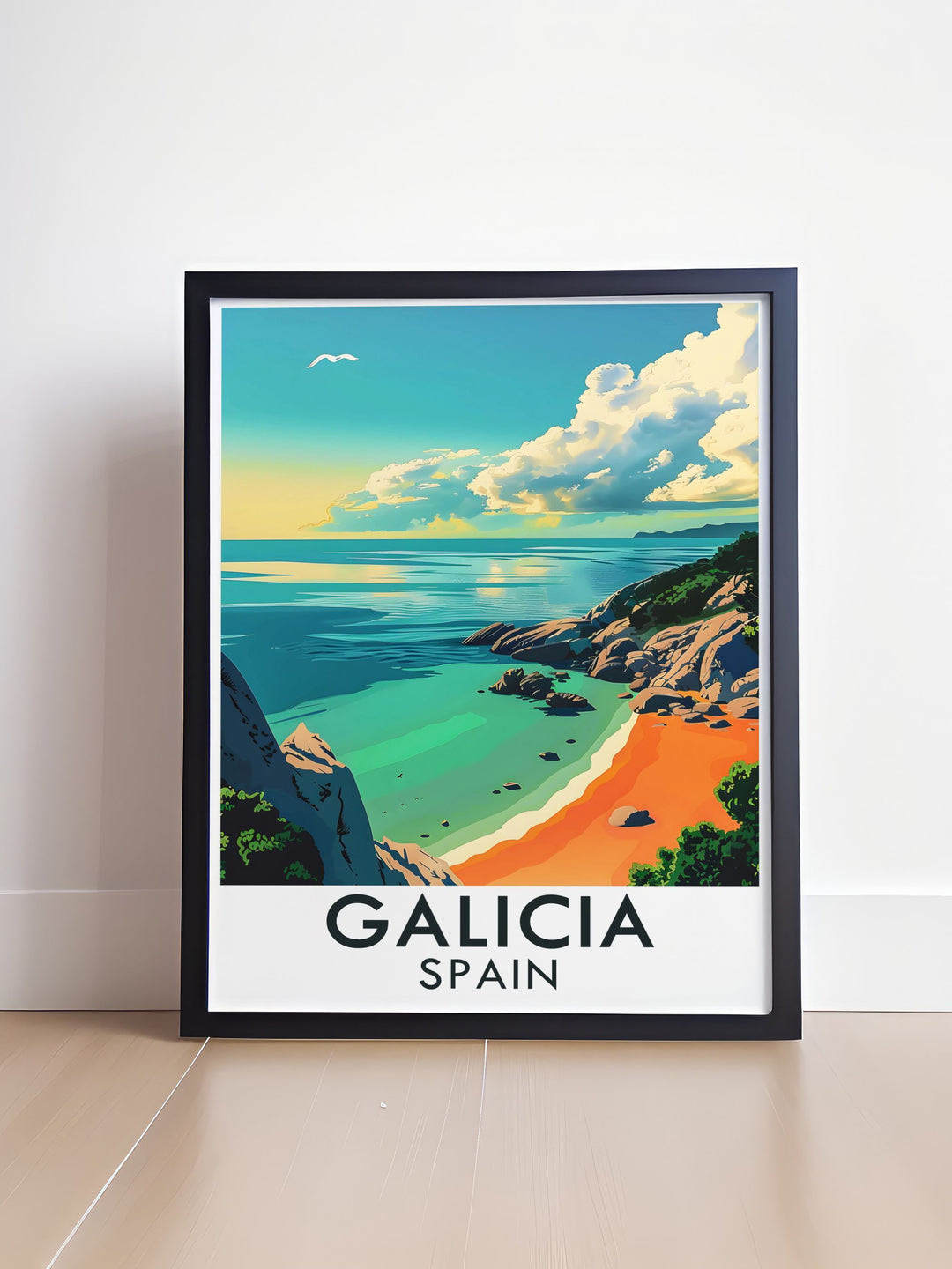 This print captures the pristine beaches and turquoise waters of the Cíes Islands, inviting viewers to explore their natural beauty.