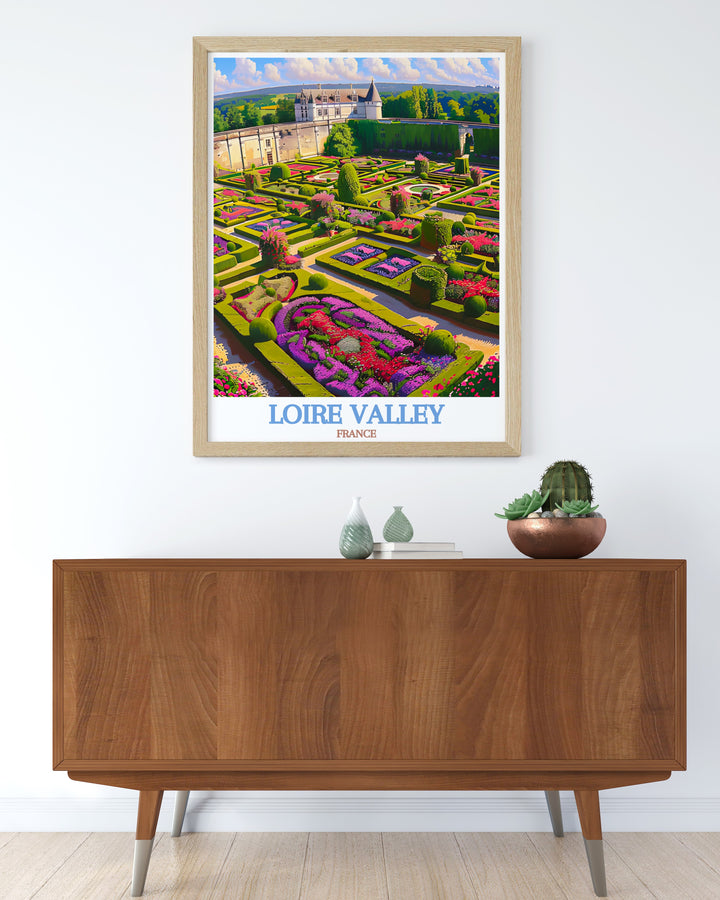 This Chateau de Villandry travel print from the Loire Valley offers a unique way to showcase French history and charm in your home. Perfect for those seeking elegant wall art with a connection to the stunning architecture and gardens of France.