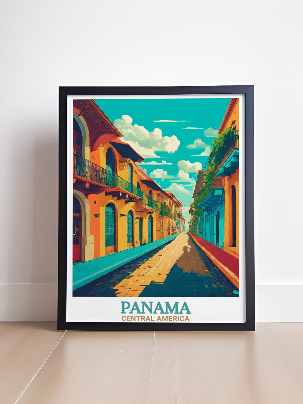 This Panama travel poster captures the vibrant character of Casco Viejo, a must see destination in Central America. Perfect for art lovers and travelers alike, this wall art brings Panamas history to life.