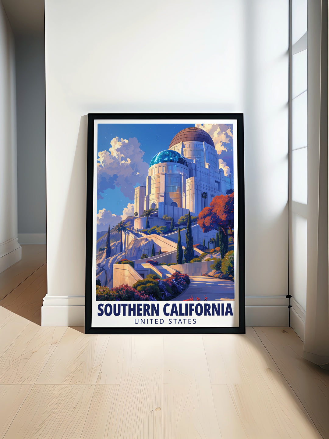 This Griffith Observatory art print showcases the iconic Southern California landmark in vivid colors and fine detail. A perfect travel poster for those who want to celebrate the scenic beauty and culture of Los Angeles.