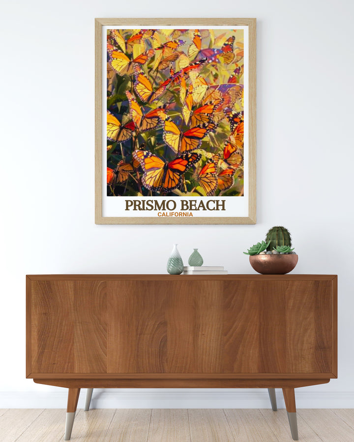 California Wall Art showcasing Pismo Beach with breathtaking scenery and vibrant hues Monarch Butterfly Grove framed prints add a touch of nature to your home decor
