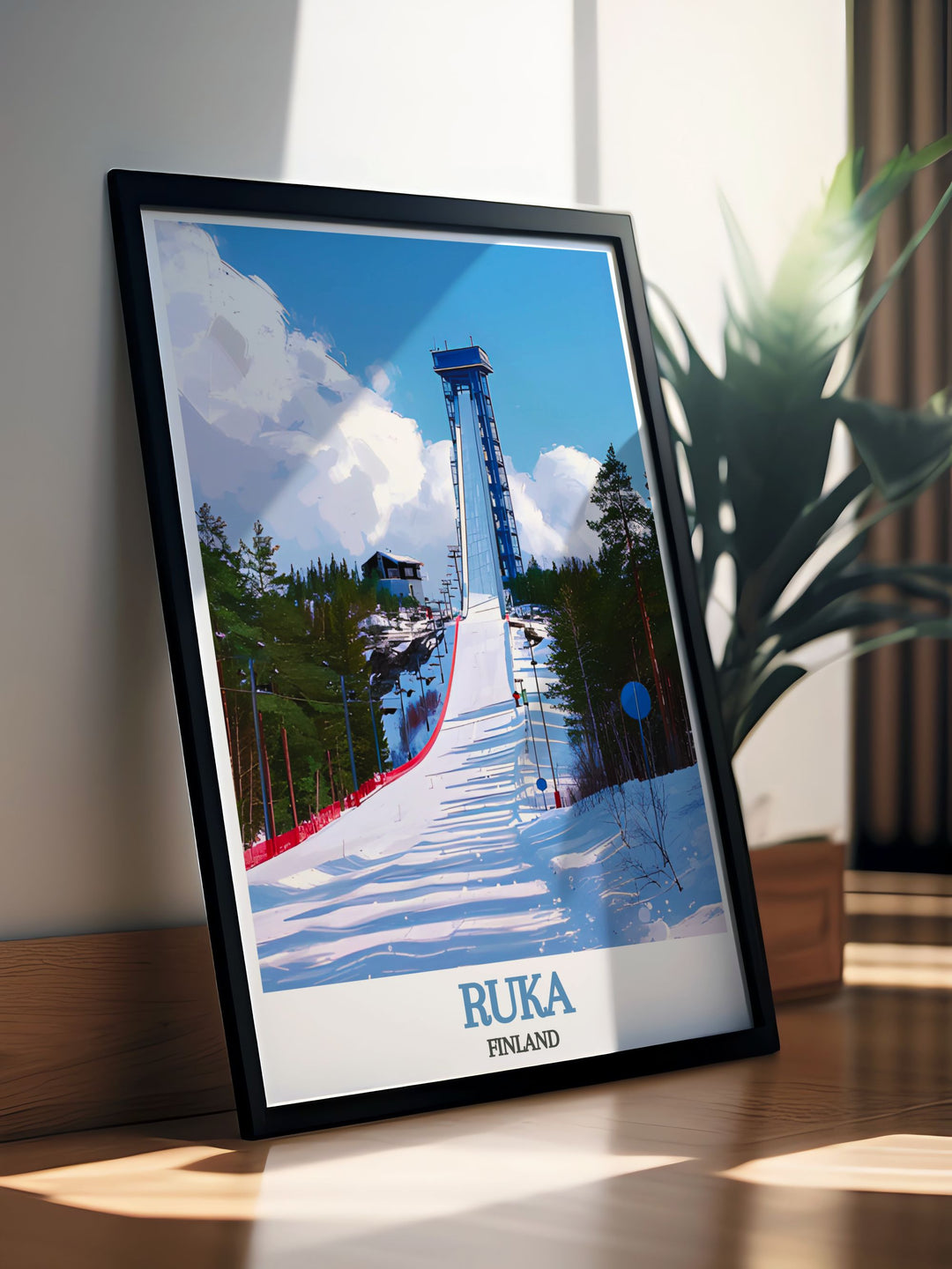 Discover the charm of Scandinavian design with Ruka Ski Jump Modern Art Prints featuring serene colors and clean lines perfect for transforming your living space into a peaceful retreat