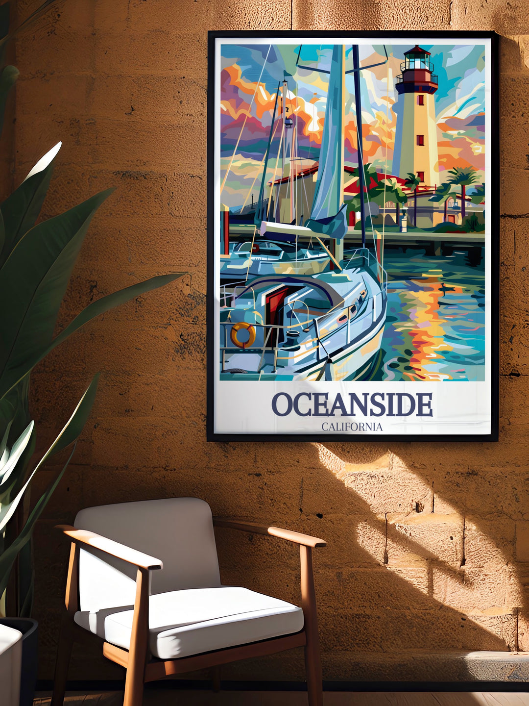 High quality print of Oceanside Harbor Lighthouse featuring a picturesque view of the iconic lighthouse against the serene harbor a must have for anyone who loves California travel and beach themed home decor