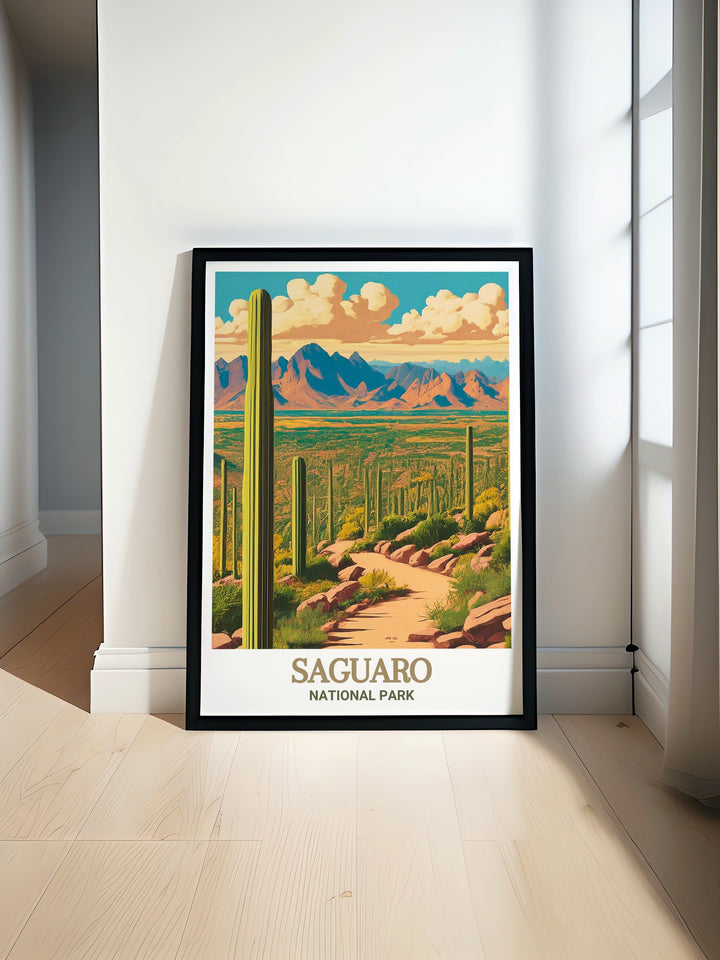 Transform your space with this Saguaro National Park canvas art, offering a detailed representation of Arizonas iconic desert scenery, perfect for adding a touch of natural beauty to your home decor.