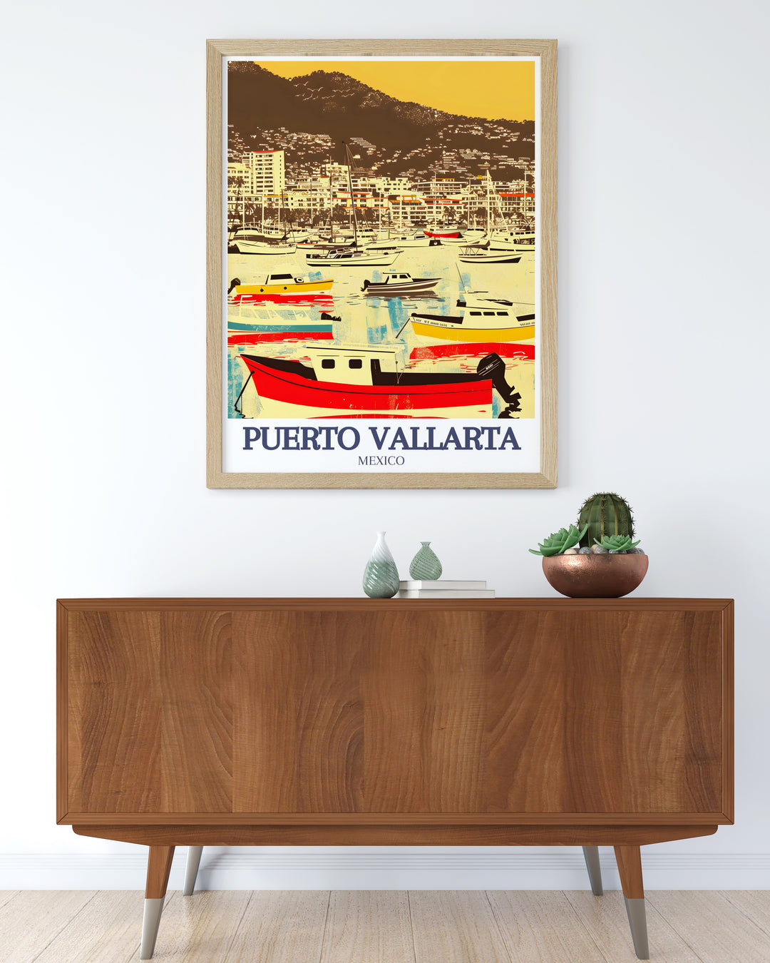 Personalized Puebla Painting highlighting the unique charm of Mexican architecture and vibrant streets alongside Puerto Vallarta Marina Pacific Ocean framed prints for timeless beauty