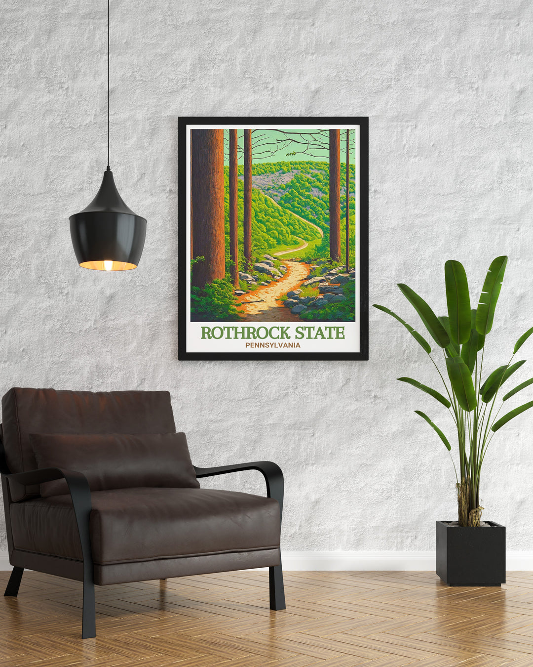 This Rothrock State Forest travel print captures the beauty of the forest trails, showcasing Pennsylvanias natural wonders. Perfect for decorating your space or as a thoughtful gift for those who love the outdoors.