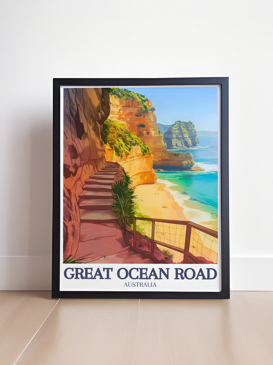 Add coastal charm to your walls with this Great Ocean Road poster print. Featuring iconic views of the Twelve Apostles and Gibson Steps, this artwork celebrates Australias natural beauty, making it an ideal addition to any home or office.