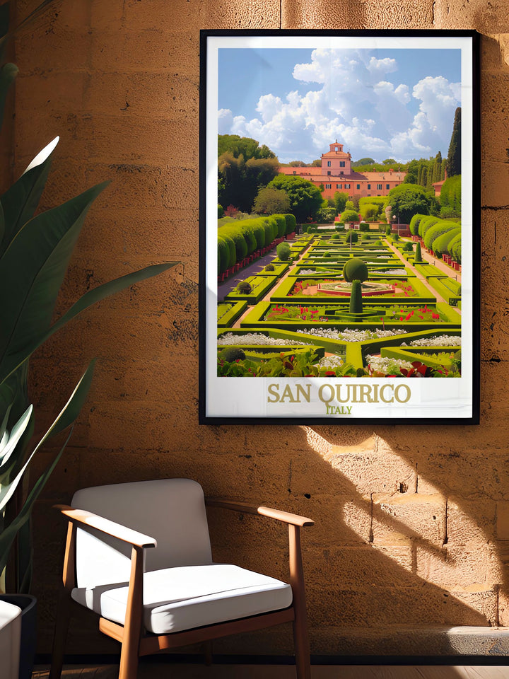 Featuring vibrant colors the San Quirico Archway Poster Print is a perfect addition to your decor. Combine it with Horti Leonini modern decor for an eye catching display. Great for those seeking colorful travel prints or thoughtful personalized gift ideas.