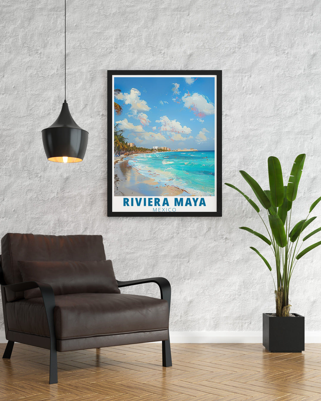 This Riviera Maya travel poster brings the vibrant beaches of Playa del Carmen and the turquoise waters of Mexico into your home. The perfect addition to any beach decor, it captures the essence of the Riviera Mayas tropical beauty.