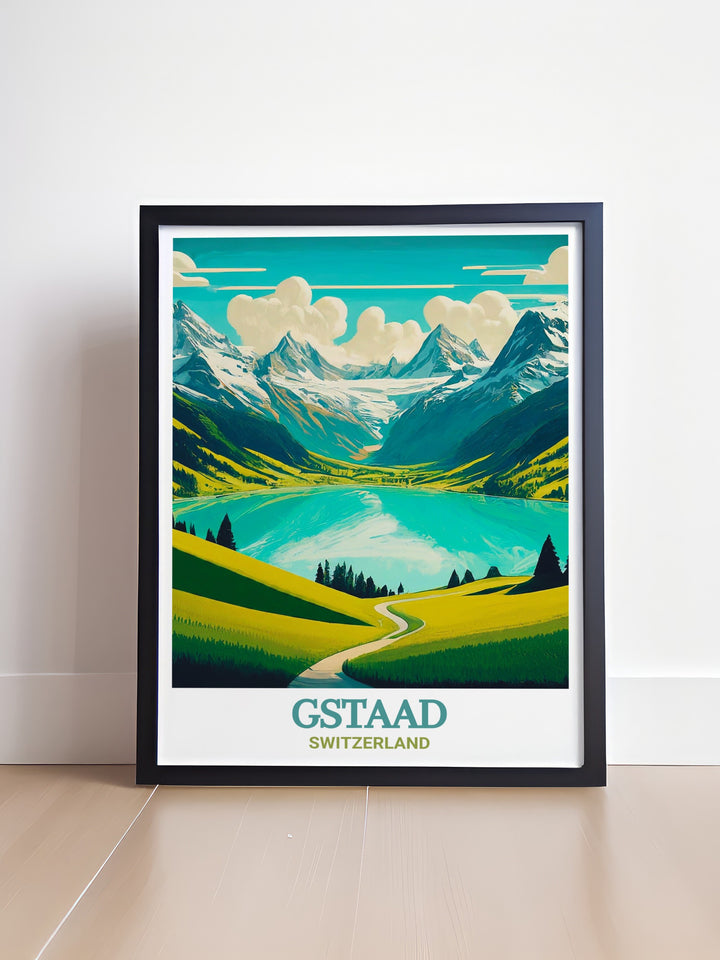 The Gstaad wall art offers a timeless view of one of Switzerlands most famous alpine villages. Known for its luxurious charm and stunning mountain views, Gstaad is a destination beloved by travelers around the world. This artwork captures the villages serene beauty and brings it into your home, making it an excellent addition to any travel inspired decor.