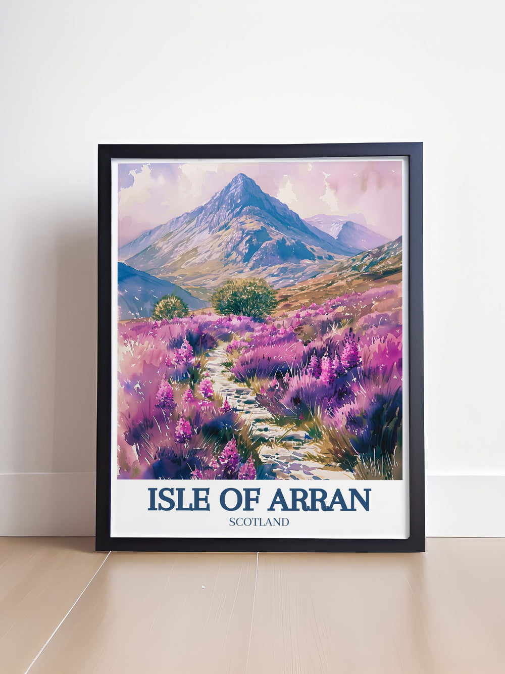 Framed art featuring the captivating beauty of Glen Rosa, including its flowing streams and lush hillsides, bringing the essence of the Scottish countryside into your home.