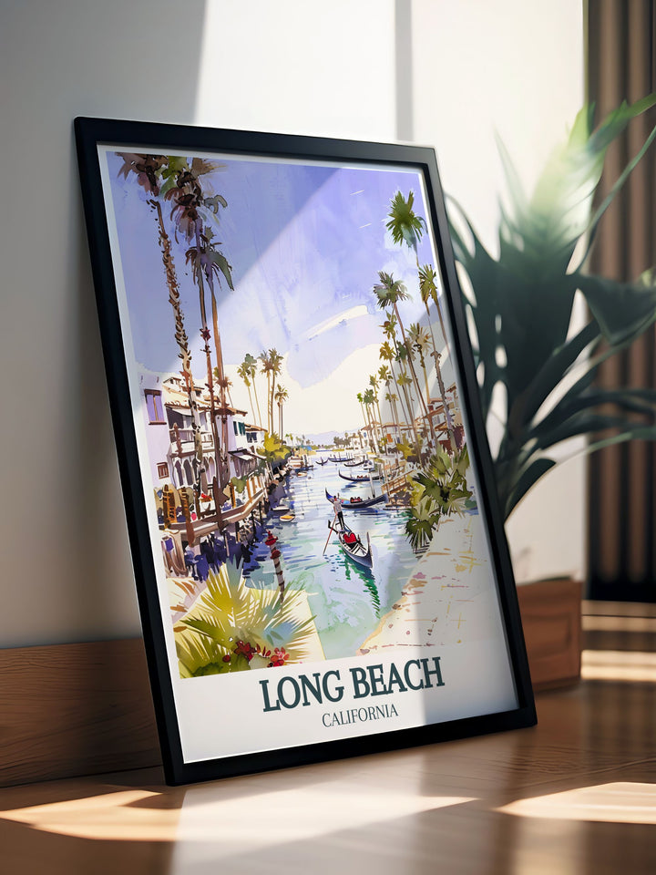 Belmont Shore and Naples Canals wall art brings the beauty of Long Beach into your home with a vibrant California Poster. This modern decor option is perfect for fans of the Long Beach City Map and offers a stunning focal point for any living room or office space.