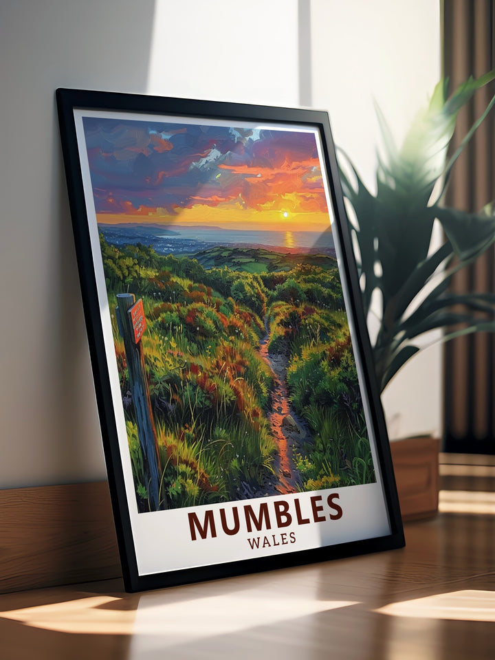 Add a touch of Wales to your home with this beautiful Mumbles Hills Nature Reserve print featuring vibrant colors and intricate details of the lush landscapes